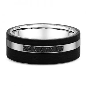 9ct White Gold Black Diamond And Carbon Fibre Wedding Ring -667B00