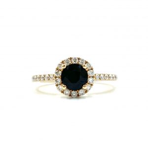 18ct Rose Gold Australian Dark Sapphire Halo Ring. (D)23565