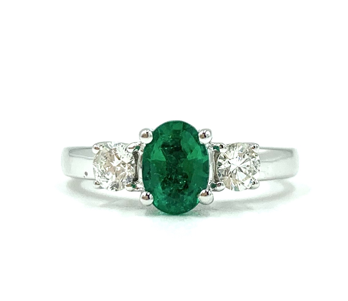 18ct White Gold Oval Emerald Trilogy Cocktail Ring - FJ8829 - franco