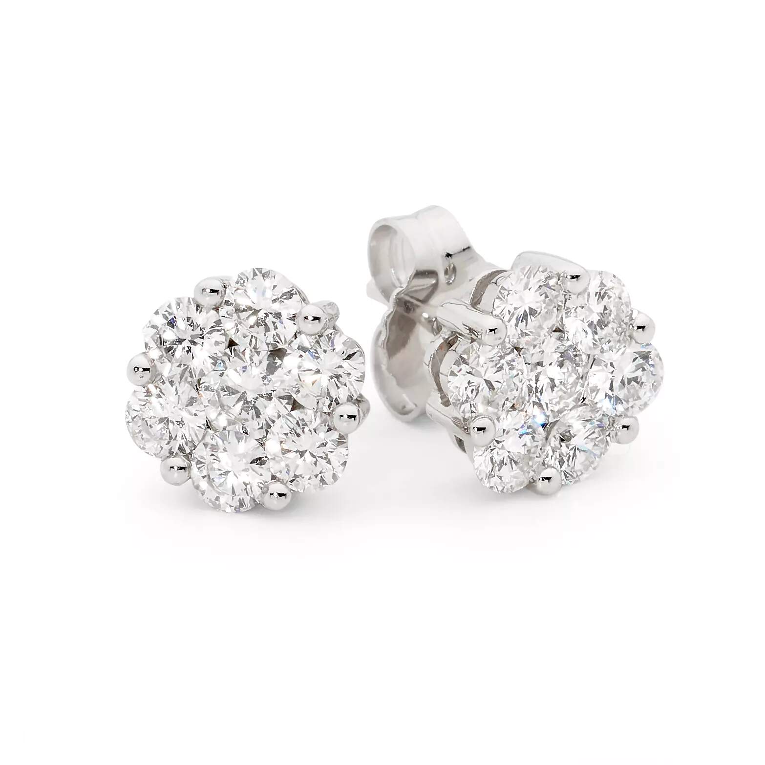 18ct White Gold Flower Cluster Diamond Studs Earrings - FJ0026 - franco